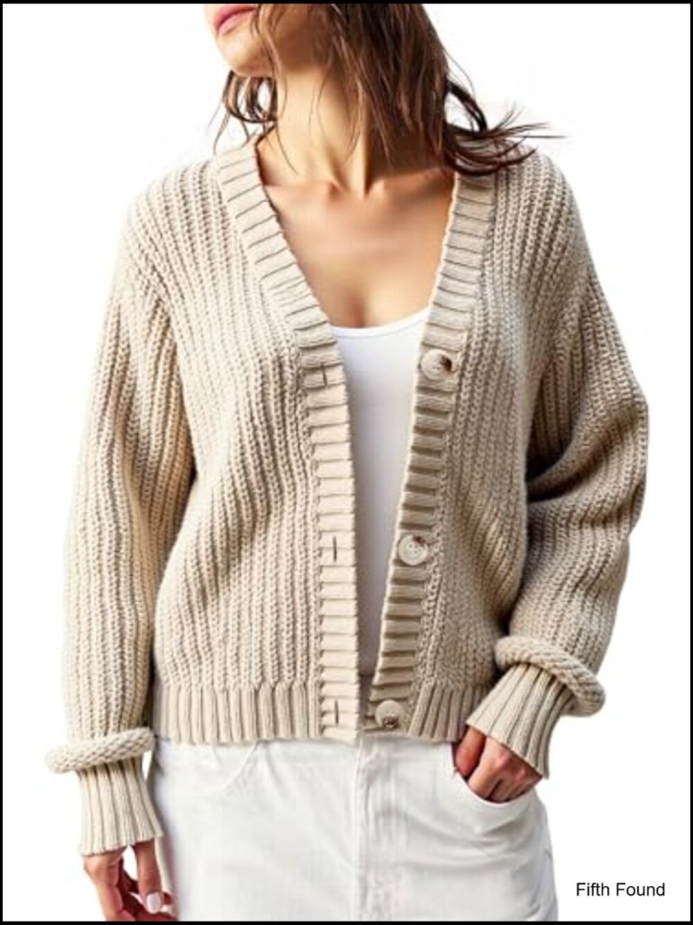 Chunky Knit Cardigan – Waffle Knit Button Down Oversized V Neck Fall Sweater - Picture 4 of 6